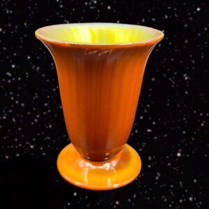 Lundberg Studios 1996 Signed Iridescent Orange Art Glass Vase UV Glow Orange VTG